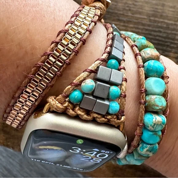 Turquoise Boho Natural Stone Apple Watch Strap - Picture 4 of 11